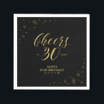 モダン金ゴールドスパークル&応援30th Birthdayパーティー スタンダードカクテルナプキン<br><div class="desc">このカスタム紙ナプキンはスタイリッシュ特別な日に詳細を追加する。このデザインは、黒い背景に金ゴールドフォイルの質感で輝くグラフィックとタイポグラフィ「30年に応援」を特徴としている。金ゴールドモダンテーマ30歳のパーティーに最適。マッチング招待状とステーショナリーは私のショップBaraBomDesignで利用可能。</div>