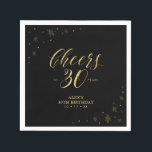 モダン金ゴールドスパークル&応援30th Birthdayパーティー スタンダードカクテルナプキン<br><div class="desc">このカスタム紙ナプキンはスタイリッシュ特別な日に詳細を追加する。このデザインは、黒い背景に金ゴールドフォイルの質感で輝くグラフィックとタイポグラフィ「30年に応援」を特徴としている。金ゴールドモダンテーマ30歳のパーティーに最適。マッチング招待状とステーショナリーは私のショップBaraBomDesignで利用可能。</div>