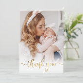モダン金ゴールドス生まれたばかりのクリプトベビー写真ありがとう サンキューカード (スタンド正面)