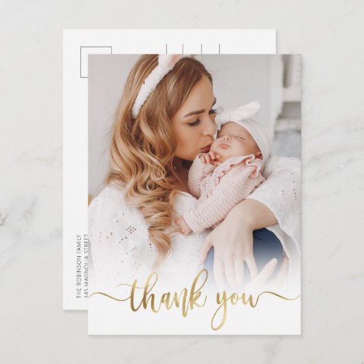 モダン金ゴールドス生まれたばかりのクリプトベビー写真ありがとう ポストカード (正面/裏面)