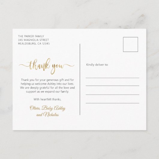 モダン金ゴールドス生まれたばかりのクリプト写真コラージュ ポストカード (裏面)