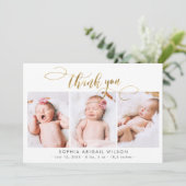 モダン金ゴールドス生まれたばかりのクリプト3ベビー写真ありがとう サンキューカード (スタンド正面)