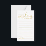 モダン金ゴールドス結婚クリプトのアドバイスとウィッシュカード アドバイスカード<br><div class="desc">スクリプトの結婚アドバイスとwishesカーモダンドで個人のtouchを結婚自分の名刺に追加するこのアドバイスカードは、金ゴールドスクリプトの詳細と白い背景のサンセリフフォントスタイルでタイトル「知恵の言葉」を備えている。の、赤ちゃん結婚のシャワー、誕生日パーティー、ブライダルシャワー、バチェロレッテ、および任意の特別な機会に最適。注意：箔の詳細はアートワークでシミュレートされる。この製品の製造に実際の箔は使用されない。</div>