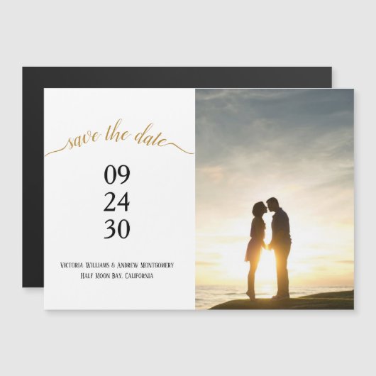 モダン金ゴールドス結婚トの日救付き写真マグネット (正面/裏面)