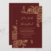 モダン金ゴールドス離れブルガンディ結婚式招待状 招待状 (正面/裏面)