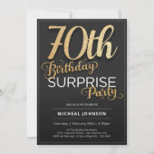 モダン金ゴールドタイポグラフィサプライズ70誕生日 招待状 (正面)