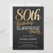 モダン金ゴールドタイポグラフィサプライズ80誕生日 招待状 (正面)