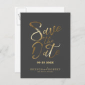 モダン金ゴールドタイポグラフィダークグレーの日付を保存 案内ポストカード (正面/裏面)