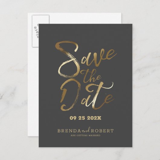 モダン金ゴールドタイポグラフィダークグレーの日付を保存 案内ポストカード (正面/裏面)