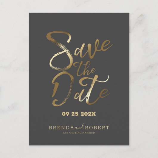 モダン金ゴールドタイポグラフィダークグレーの日付を保存 案内ポストカード (正面)