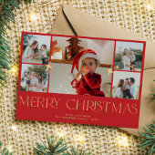 モダン金ゴールドタイポグラフィ写真丁合せ赤クリスマス シーズンカード