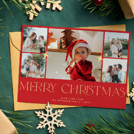 モダン金ゴールドタイポグラフィ写真丁合せ赤クリスマス シーズンカード