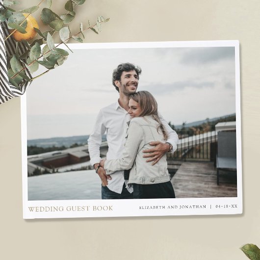 モダン金ゴールドタイポグラフィ結婚写真 ゲストブック