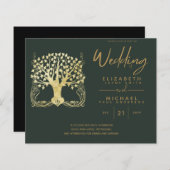 モダン金ゴールドツリーの生活予算の結婚式の招待 (正面/裏面)