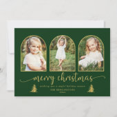 モダン金ゴールドツリーアーチ3写真クリスマス シーズンカード (正面)