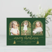 モダン金ゴールドツリーアーチ3写真クリスマス シーズンカード (スタンド正面)