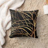 モダン金ゴールドツリーシルエットミニマルブラックデザインC クッション (ブランケット)