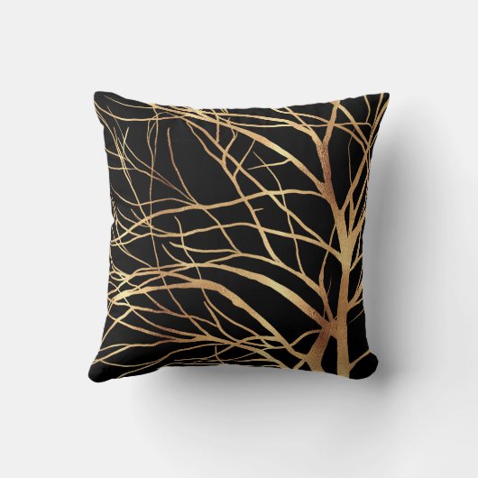 モダン金ゴールドツリーシルエットミニマルブラックデザインC クッション (裏面)