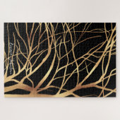 モダン金ゴールドツリーシルエットミニマルブラックデザインC ジグソーパズル (横)