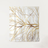 モダン金ゴールドツリーシルエットミニマルホワイトデザイン タペストリー (正面)