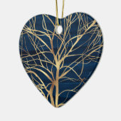 モダン金ゴールドツリーシルエッミニマルトブルーデザイン セラミックオーナメント (左)