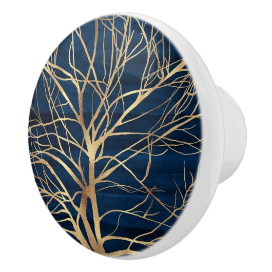モダン金ゴールドツリーシルエッミニマルトブルーデザイン セラミックノブ (右)