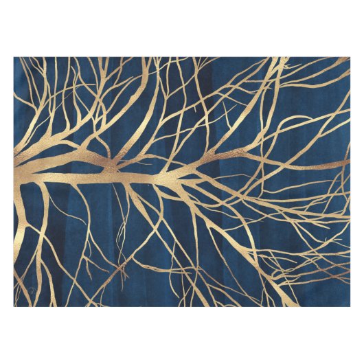 モダン金ゴールドツリーシルエッミニマルトブルーデザイン テーブルクロス (正面(横))