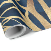 モダン金ゴールドツリーシルエッミニマルトブルーデザイン ラッピングペーパー (ロールコーナー)