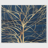 モダン金ゴールドツリーシルエッミニマルトブルーデザイン ラッピングペーパー (フラット)
