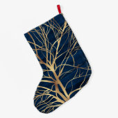 モダン金ゴールドツリーシルエッミニマルトブルーデザイン ラージクリスマスストッキング (裏面 (吊り時))