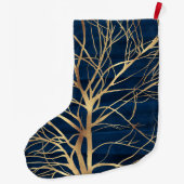 モダン金ゴールドツリーシルエッミニマルトブルーデザイン ラージクリスマスストッキング (裏面)
