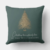 モダン金ゴールドツリー家族の緑のフェスティバルクリスマス クッション (裏面)