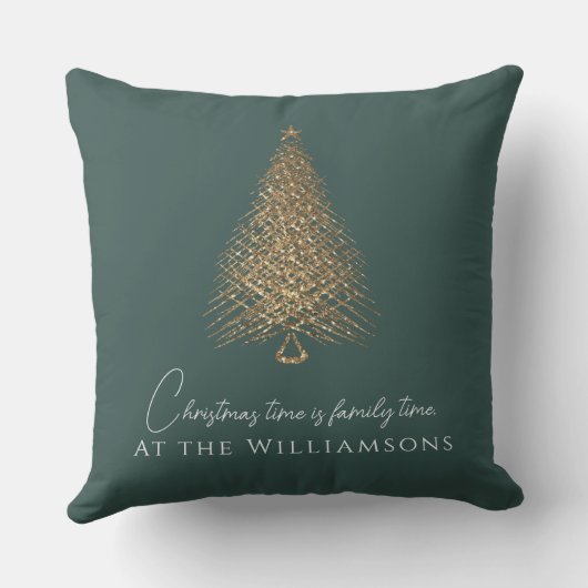 モダン金ゴールドツリー家族の緑のフェスティバルクリスマス クッション (裏面)