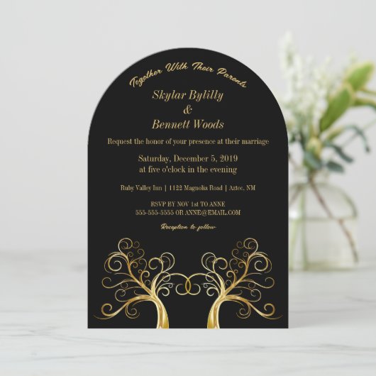 モダン金ゴールドツリー 招待状 (スタンド正面)