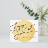 モダン金ゴールドテクスチャパターンHappy New Year Script シーズンポストカード (スタンド正面)