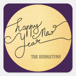 モダン金ゴールドテクスチャパターンHappy New Year Script スクエアシール