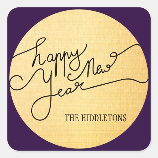 モダン金ゴールドテクスチャパターンHappy New Year Script スクエアシール (正面)