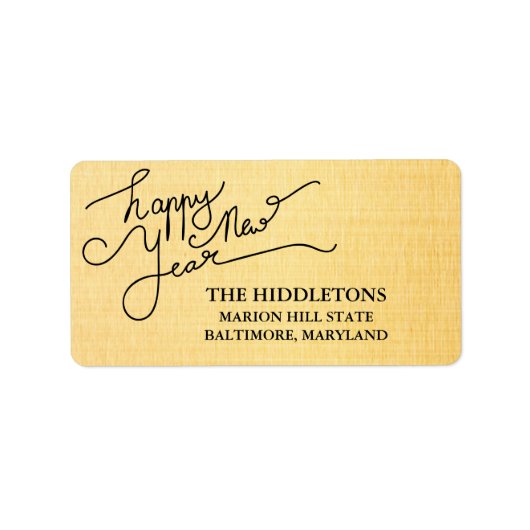 モダン金ゴールドテクスチャパターンHappy New Year Script ラベル (正面)