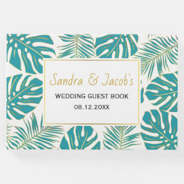 モダン金ゴールドトロピッ葉ク結婚スのゲストブック ゲストブック