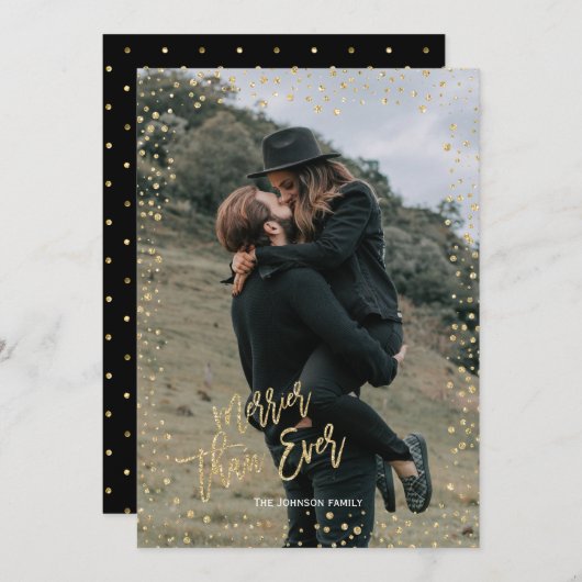 モダン金ゴールドドットと金ゴールドレタリング シーズンカード (正面/裏面)