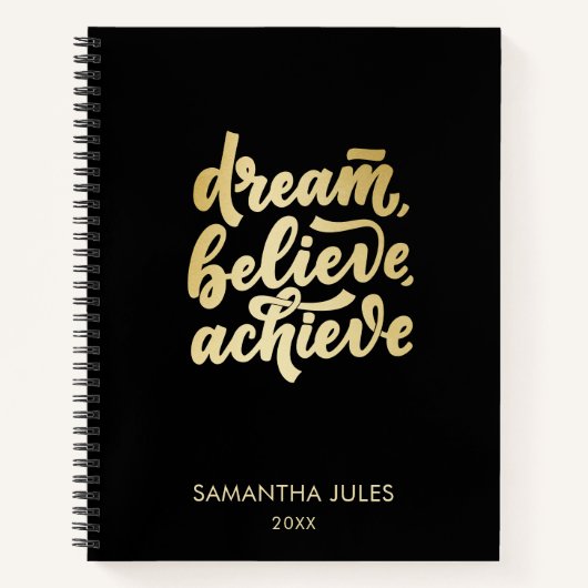 モダン金ゴールドドリー信じムが達成すやる気を起こさせるる ノートブック (正面)