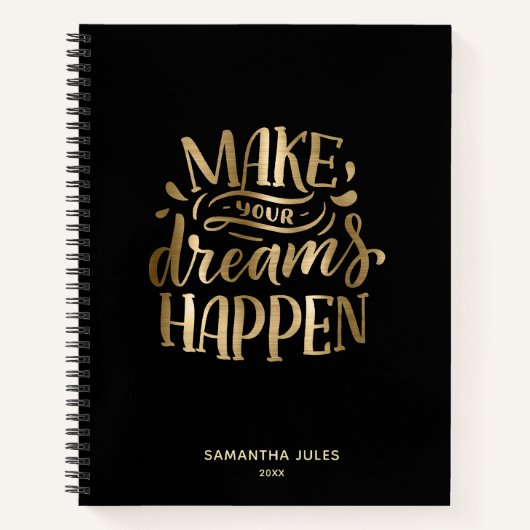 モダン金ゴールドドリー信じムが達成すやる気を起こさせるる ノートブック (正面)