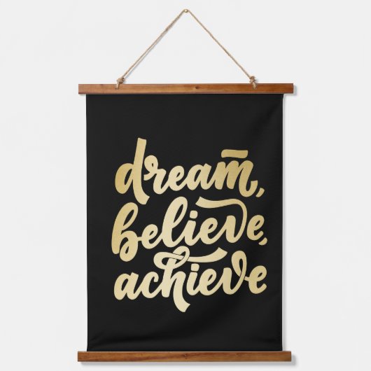 モダン金ゴールドドリー信じムが達成すやる気を起こさせるる 吊り下げ型タペストリー (正面)