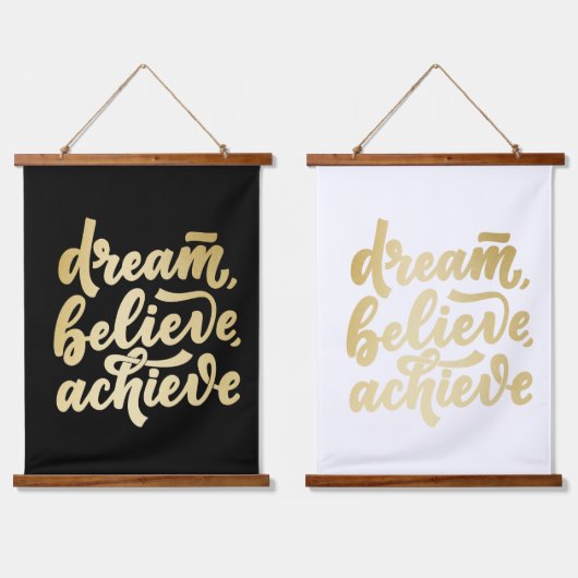 モダン金ゴールドドリー信じムが達成すやる気を起こさせるる 吊り下げ型タペストリー (ダブル)