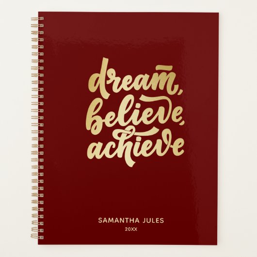 モダン金ゴールドドリー信じムがPを達成やる気を起こさせるする プランナー手帳 (正面)