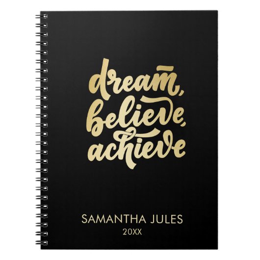 モダン金ゴールドドリー信じムがPLを達成やる気を起こさせるする ノートブック (正面)