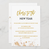 モダン金ゴールドニューイヤーイブパーティの招待状 招待状 (正面/裏面)