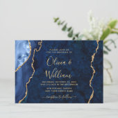 モダン金ゴールドネイビーブルーマーブルアガテ結婚ス 招待状 (スタンド正面)
