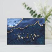 モダン金ゴールドネイビーブルーマーブルアゲート サンキューカード (スタンド正面)