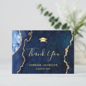 モダン金ゴールドネイビーブルーマーブル卒業 サンキューカード (スタンド正面)